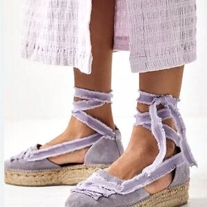 Free People Destino Women’s Lavender Suede Espadrille With Lace-up Design Size 9